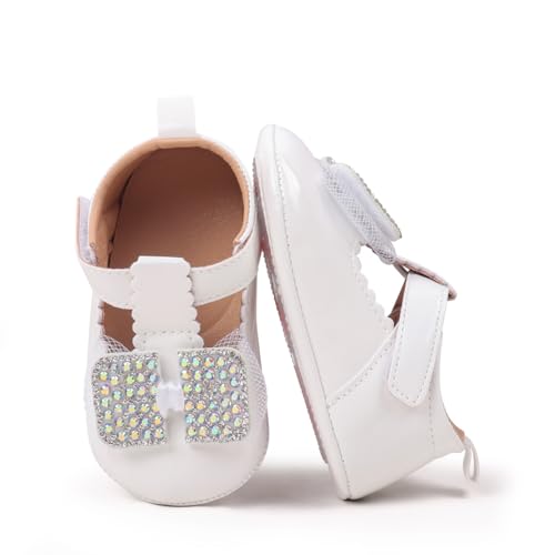 Baby Girls Mary Jane Flats Pu Leather Non Slip Rubber Sole Rhinestone Princess Wedding Dress Shoes Toddler First Walkers Infant Newborn Baptism Crib Shoes2