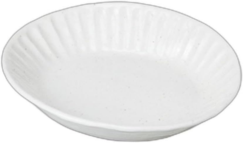 Sogi White Powder Pulling Oval Bowl (Large) [9.1 x 8.3 x 1.8 inches (23 x 21.1 x 4.6 cm) | Setomonohonpo Noodle Dish