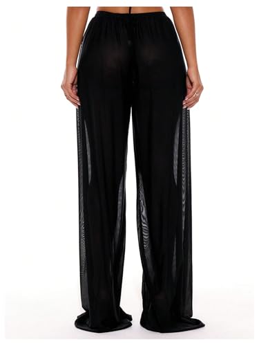 Women's Sheer Mesh Swimsuit Cover Up Drawstring Waist Wide Leg Loose Beach Pants2