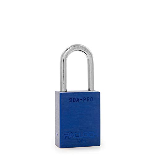Image of PACLOCK's 90A-PRO Padlock, 1 /4 inch Diameter Hard. Steel Shackle, 1-1 /2 inch Tall, High Performance 7-Pin Cylinder w / 1 Key, Keyed Alike, Blue