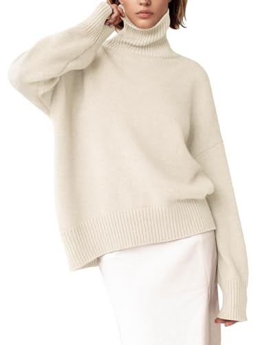 Image of YKR Women's Turtleneck Sweater Chunky Long Sleeve Knitted Pullover High Low Hem Trendy 2025 Fall Winter Basic Jumper Top