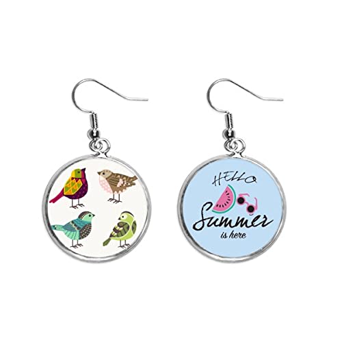 Pendientes de sandía coloridos para mujer con estampado de aves de verano