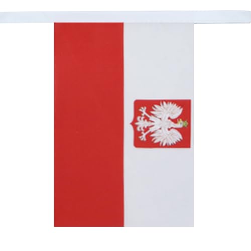 Image of AZ FLAG Poland with eagle 6 meters BUNTING Flag 20 flags 9'' x 6'' - Polish coat of arms STRING flags 15 x 21 cm