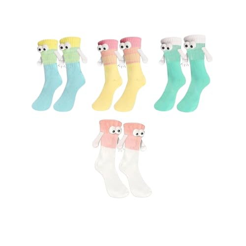 HUATEEN Calzini Divertenti,4 Paia Calzini Calamita Calzinis Che Si Tengono La Mano Calzini Divertenti per Uomo Donna Amanti Amici (Multicolore)