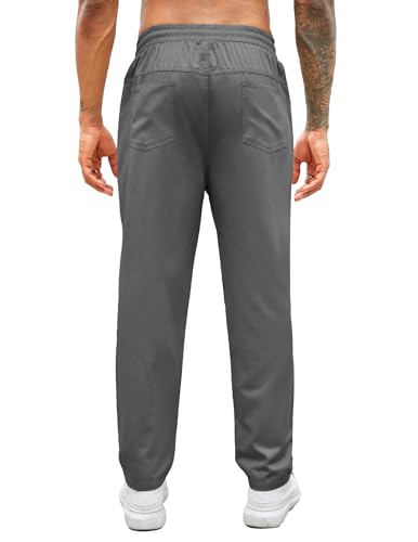 COOFANDY Mens Casual Cotton Pants Regular Fit Elastic Waist Drawstring Twill Straight Leg Chino Pants Dark Grey2