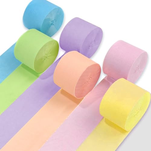 UNIIDECO 6 rolos de papel crepe, serpentinas arco-íris pastel para aniversário, chá de bebê, revelaç