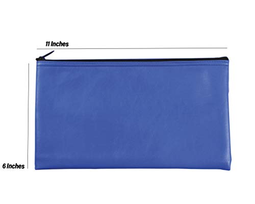 Security Bank Deposit/Utility Zipper Coin Bags, 11 X 6 Inches - Leather Zipper Pocket Money Holder, safe for Cash, Coins, Legal Documents, Receipts - Blue - 2 Pack