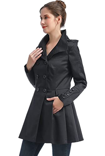BGSD Women's Black X-Large Fit & Flare Waterproof Hooded Trench Coat - Image 3