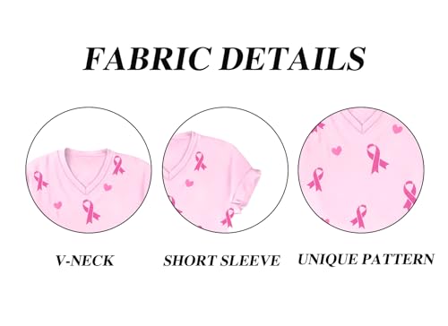 Eatbook Breast Cancer Shirts for Women Pink Ribbon Graphic V Neck Tee Tops — view 5