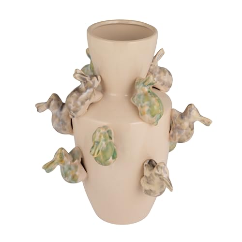 Creative Co-Op Stoneware Vase with 3D Rabbits and Reactive Glaze, Multicolor