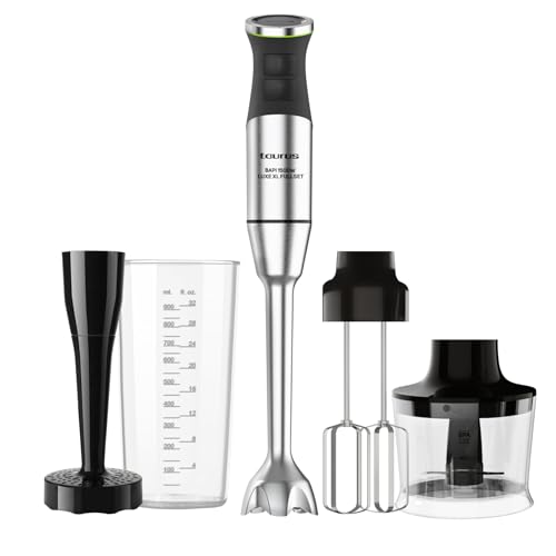 Taurus Bapi 1500 Luxe XL – Batidora de mano profesional de 1500W con varilla XL de acero inoxidable | 20 velocidades + Turbo | Cuchillas doble efecto | Campana antisalpicaduras | Set completo de acces