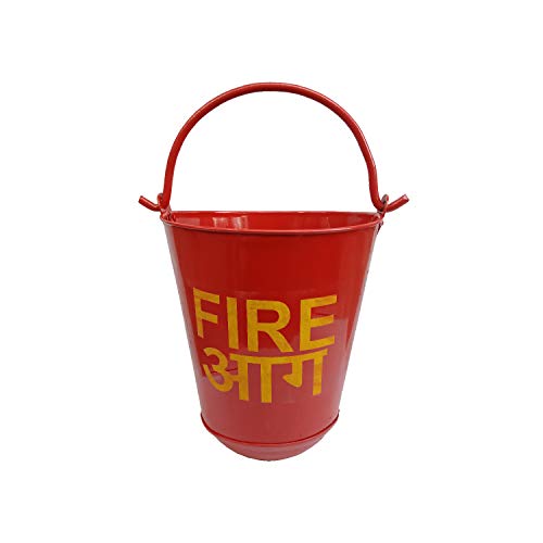 Fire Shape Industries Galvanized-Iron Safety Fire Bucket for Fireplace Burning Wood Indoor Outdoor Ashes Carrier Container 9L Red -Pack of 2