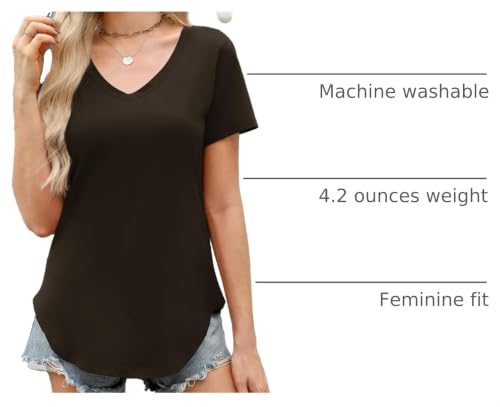 Image of Elesomo Womens T Shirts V Neck Summer Short /Long Sleeve Cotton Tops Tees