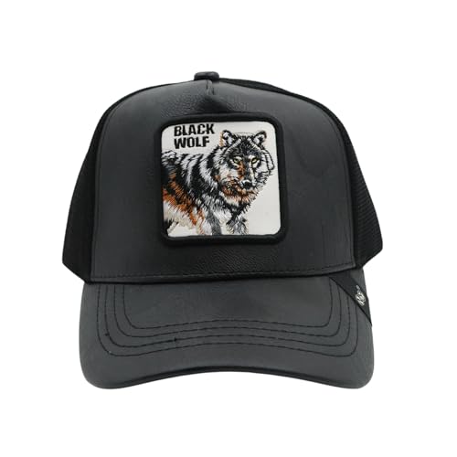 Image of kill off Leather Baseball Cap Panther Patch Cap Trucker for Men Snapback Mesh Animal Patch Hat Men's Black Djustable Baseball Hat Streetwear Fashion Hat