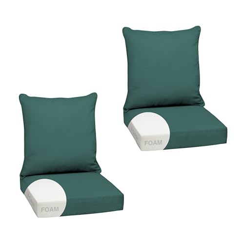 Image of Arden Outdoor Foam Deep Seat Cushion Set, 2-Pack, 24x24, Premium High-Density Foam, Never Flattens, Weather-Proof for Patio Chair Sofa Couch, Peacock Blue Green Texture