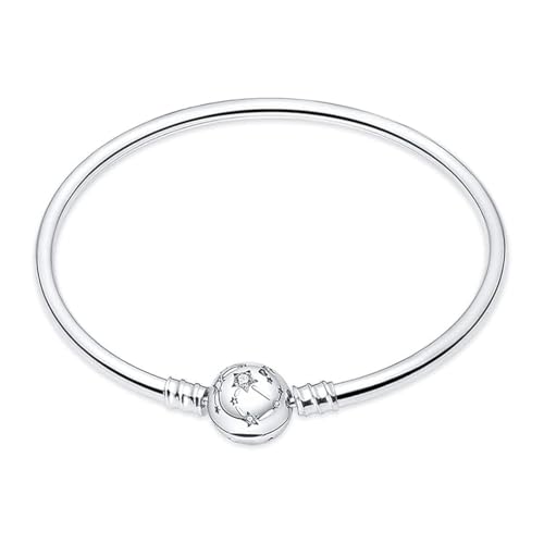 Image of 925 Sterling Silver Snake Chain Bracelets Fit Pandora Charms,Heart Clasp Bracelets Perfect For Any Glamour Gift for Women with 5 A Cubic Zirconia