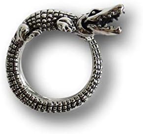 Crocodile ring, solid sterling silver alligator, hallmarked biker ring