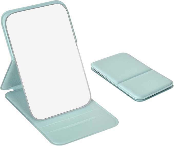 Image of Travel Mini Makeup Mirror(11x 7cm),Portable Folding Mirrorwith Stand,Light Weight and Slim Design for Purse,Use Anywhere,Easy Portability,Fits in Purse,Bag,Pocket (Green, Pack of 1)