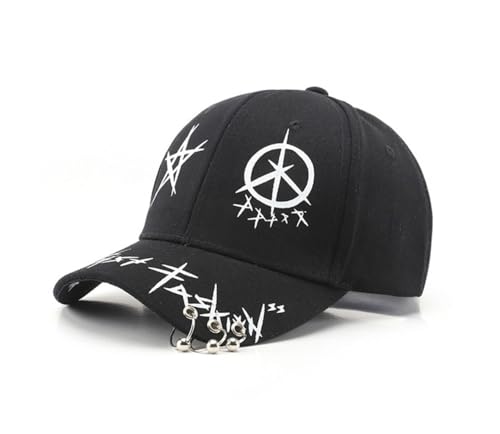 Unisex Black & White Baseball Cap-Hip Hop Gothic Punk Rock Streetwear Snapback Hat-Adjustable Funny Hat (Black with Rings)