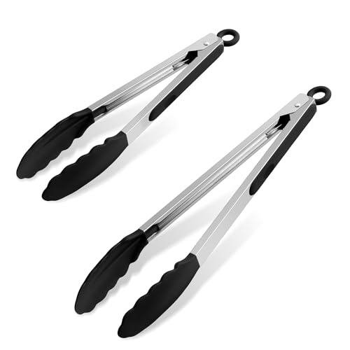 Herogo Küchenzange Set 2 Stück, 35 cm & 27cm,Edelstahl Silikon Kochzange mit Antihaft-Spitze,...