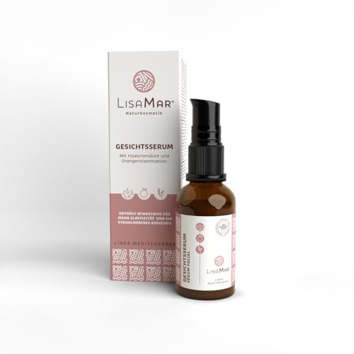 LisaMar® Serum Gesicht – Intensiv feuchtigkeitsspendend mit Hyaluronsäure & Orangenstammzellen – Natürliches Hautserum – Anti-Aging Wirkung – Gesichtspflege, Gesichtsserum Frauen – 30 ml