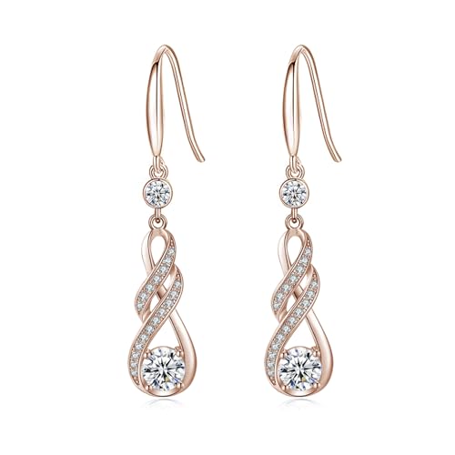 Image of LOCIBLO April Birthstone Dangle Earrings for Women 925 Sterling Silver Rose Gold Plated Infinity Pendant Simulated Diamonds Cubic Zirconia Jewellery