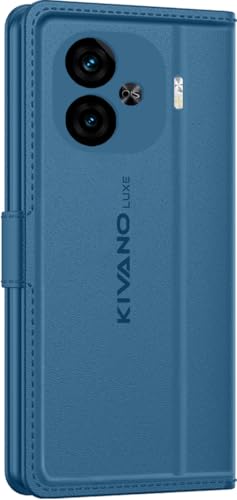 Image of KIVANO LUXE Compatible for iQOO Neo 10R 5G Luxury Handmade Leather Magnetic Flip Folio Case | Card Holder & Kickstand | Slim Protective Cover | Unisex - Blue