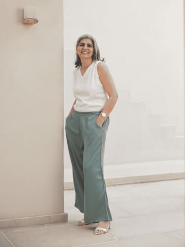 Image of SAADAA Palazzo Pants for Women Half-Elasticated Waistband | Palazzo for Women in Soft Viscose Fabric | Regular Fit with Mid Rise Waist & Deep Pockets | Versatile for Formal & Casual Wear