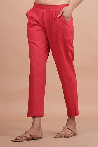 Image of Women's Cotton Ankle Fit Trouser Pants for Women & Girls | Women Regular Fit with Two Pocket Trouser for Office School Formal Casual Daily Use