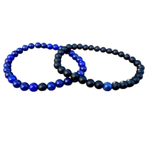 Bracelet couple agate noire et lapis-lazuli amitié distance