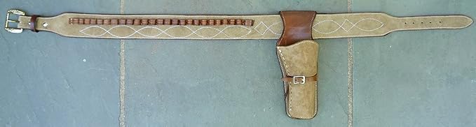 38/357 Caliber Western Leather Gun Holster & Belt - Cowboy Style Single Drop Rig Standard Barrel - Authentic Handmade Hand Tooled