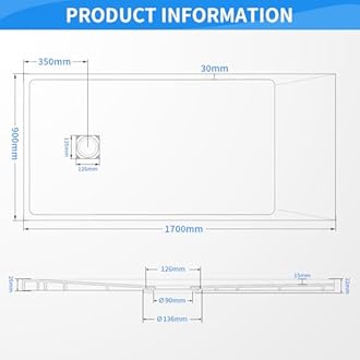 1700 x 900mm Shower Tray, Slip-Resistance Walk in Shower Trays with Shower Waste, Stylish and Durable Base for Shower Enclosure, Black