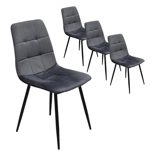 Skraut Home - Pack de 4 Sillas de Comedor | Silla Tapizada de Terciopelo | Estructura Metálica | Respaldo y Base Acolchadas Muy cómodas | Salón, Mesa Comedor, Cocina, Escritorio, Tocador | Gris.