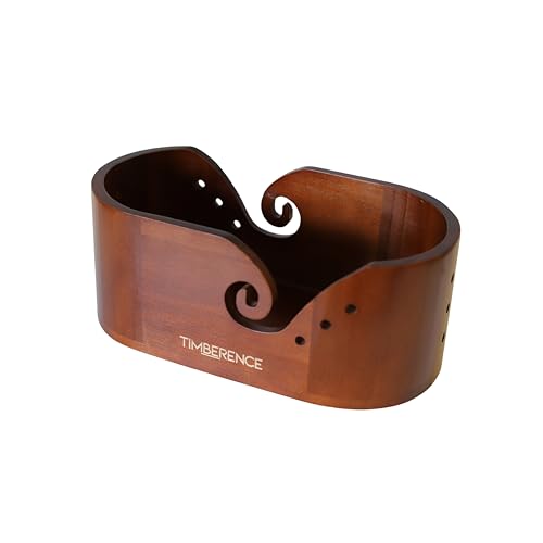 Image of Oval Wooden Yarn Bowl - Premium Smooth Finish with Swirl Feed & Hook Holes - Anti-Slip Knitting & Crochet Yarn Holder