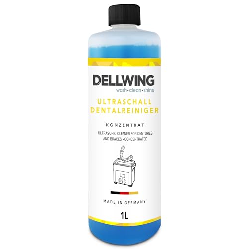 Dellwing Limpiador dental de 1 litro, concentrado para dispositivos ultrasónicos, limpiador para dentaduras postizas, aparatos ortopédicos, fabricado en Alemania