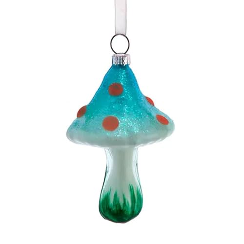 Glow in The Dark Mushroom Christmas Ornament Glass Holiday Tree Decoration with Hanging Loop