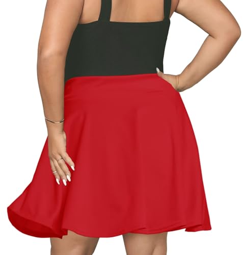 Afibi Womens Plus Size Mini Skater Skirt Basic Versatile High Waisted Flared Short Stretchy Skirts4