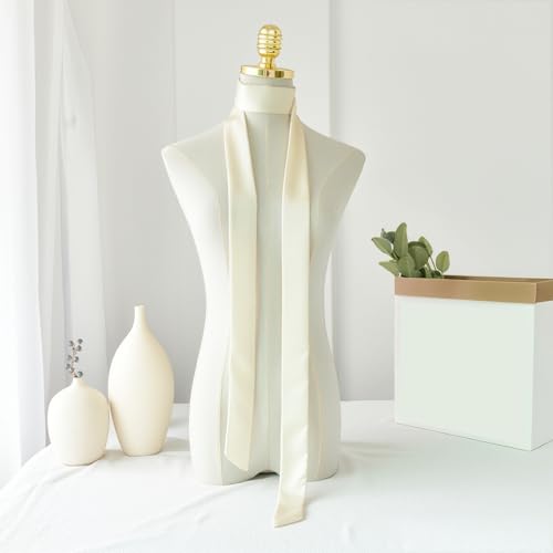 Langer, seidiger Satin-Schal für Damen, 2 m dünnes Band für Haar, Hals und Handtasche, eleganter Schärpengürtel für Kleider (weiß)