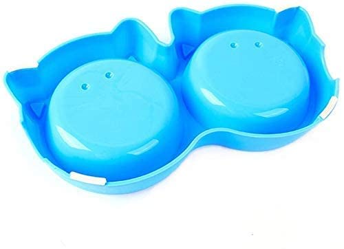 Image of Non-Slip, Non-Toxic Pet Feeding Plastic Cat Face Shaped Double Bowl Food & Water Feeder 2-in-1 Bowl for Dogs and Cats (Color May Vary)