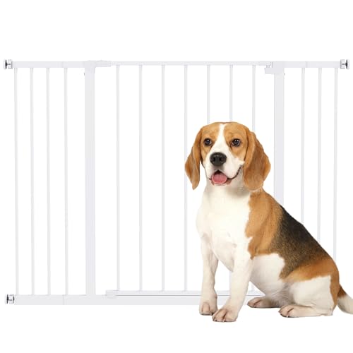 PawHut Cancellino per Cani di Sicurezza Estensibile da 76-82/86-97/101-107 cm Montaggio a Pressione, Metallo e Plastica, Bianco