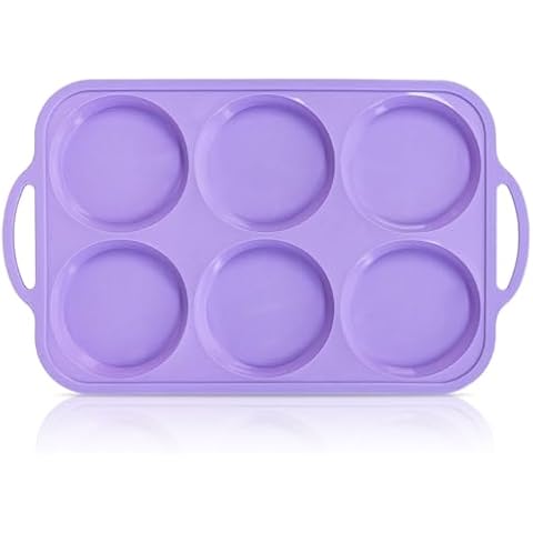 Vnray 4 Inch Jumbo Silicone Muffin Top Pan with Metal Frame, Non Stick Silicone Egg Mold for Oven, Large Whoopie Pie Baking Pan with Handle for English Breakfast Sandwich, Egg Bite, Bun Tart, Purple Cover