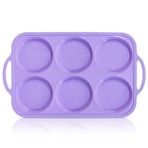 Highkit Molde Grande de Silicona para Panqueques,que Puede Contener 6,con Marco Metálico,Molde plano Antiadherente Muffins con Asa,Adecuado para Tortitas de Huevo,Magdalenas,Pudines,Pasteles,Morado