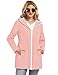 TCOT Long Raincoat for Women Lined Rain Jacket Waterproof Raincoats Lightweight Hooded Windbreaker Trench Coat Pink L