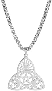 kkjoy Stainless Steel Celtic Irish Knot Pendant Necklace with Sun Moon and Star Decoration Religious Protection Necklaces Amulet Jewelry for Men Women