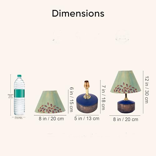Image of AAKRITI ART CREATIONS Terracotta Table Lamp for Study Room, Bedroom & Living Room Decoration | Floral Floral Garden Bedside Lamp with Cotton Fabric Shade | Aesthetic Night Lamp