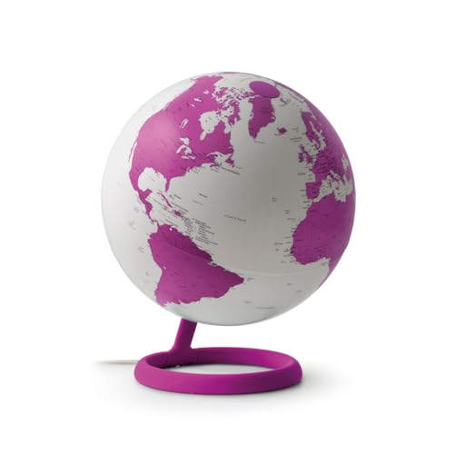 Tecnodidattica Atmosphere Evolve Velvet Agata – Globo terráqueo de diseño escandinavo con lámpara de colores, cartografía política en inglés, diámetro 30 cm y fabricado en Italia
