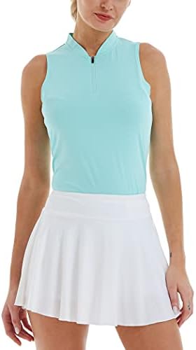 LastFor1 Women's Golf Polo Sleeveless Shirt Zip-Up UPF 50+ UV Protection Athletic Tops Slim Fit Quick Dry Lightweight Green M