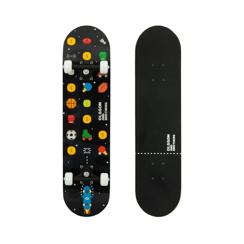 Skateboard OLSSON Speedy - Ruedas Alto Rebote SHR 65MM, Tabla 30'-32', 7 láminas Arce Canadiense, Ejes xrkp 6,5', ABEC 7 monopatín Adolescentes niños Principiantes Profesionales