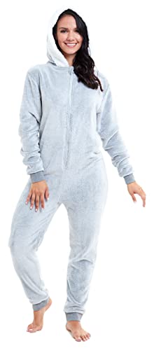 Slumber Hut® Grey Star Girls and Womens Fleece Onesie Luxury Hooded Novelty Kids & Adults All in One Pyjamas - Size M 12-14