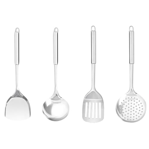UTHCLO Juego de Utensilios de Cocina de Acero Inoxidable Resistente al Calor y Fácil de Limpiar, Set de 4 Piezas para Cocinar Hogar Diseño Simple y Elegante
